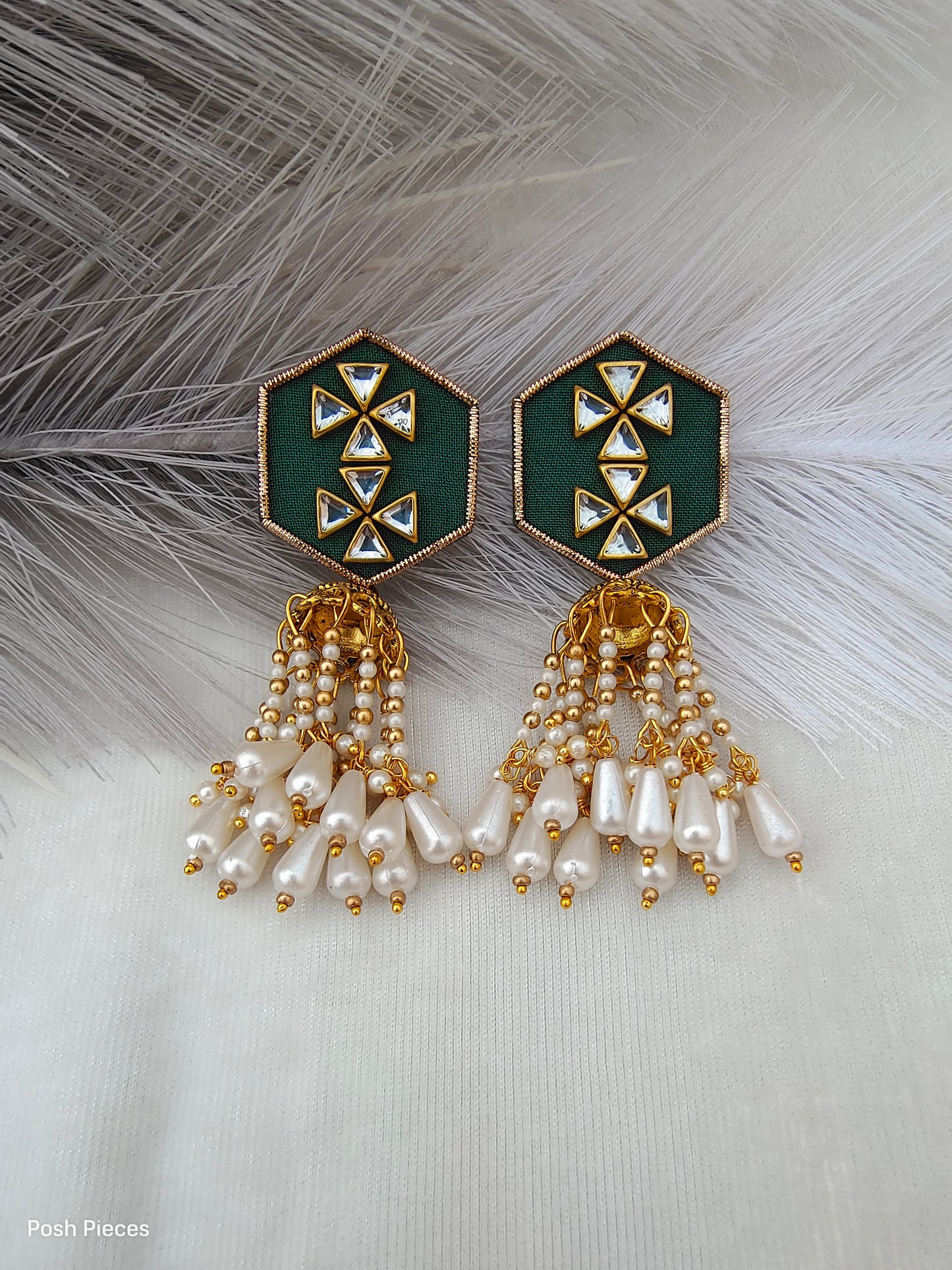 Hexagon Kundan Jhumka Earring