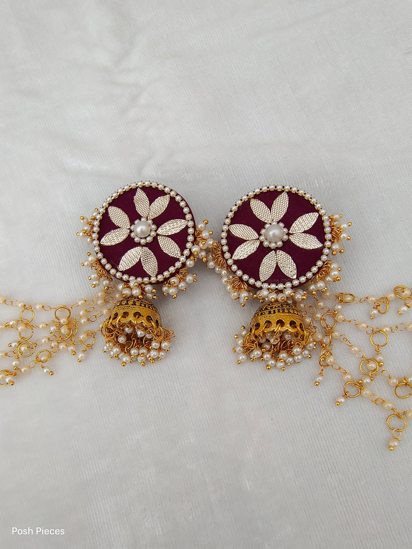 Round Gotta Patti Jhumka Earring with Earchain