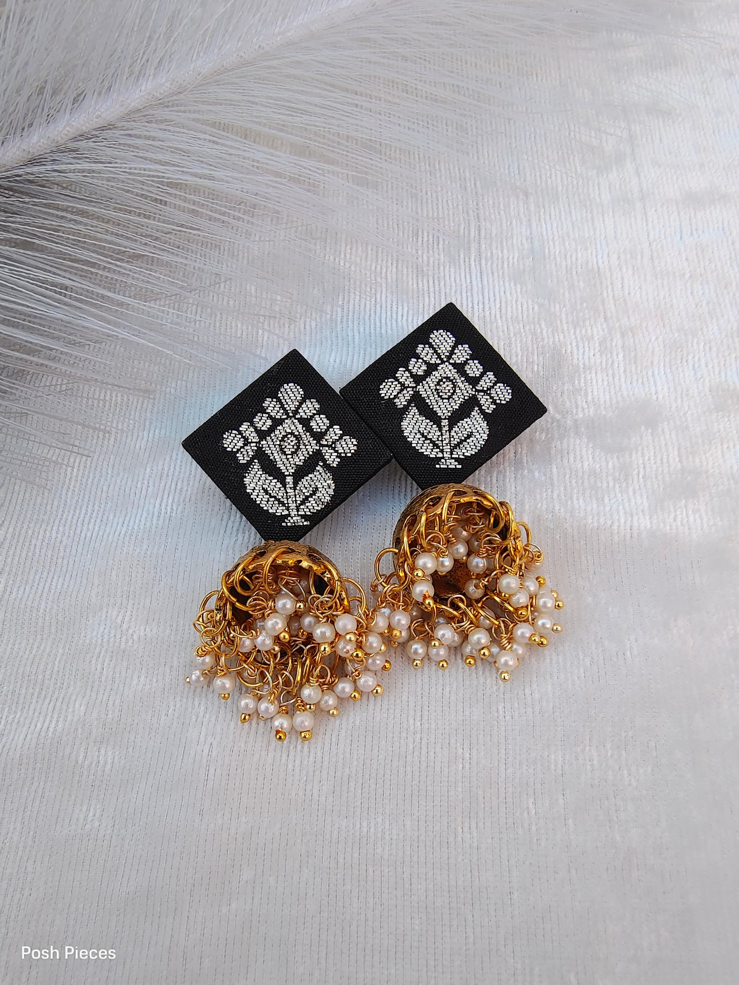 Square Brocade Jhumka Earring