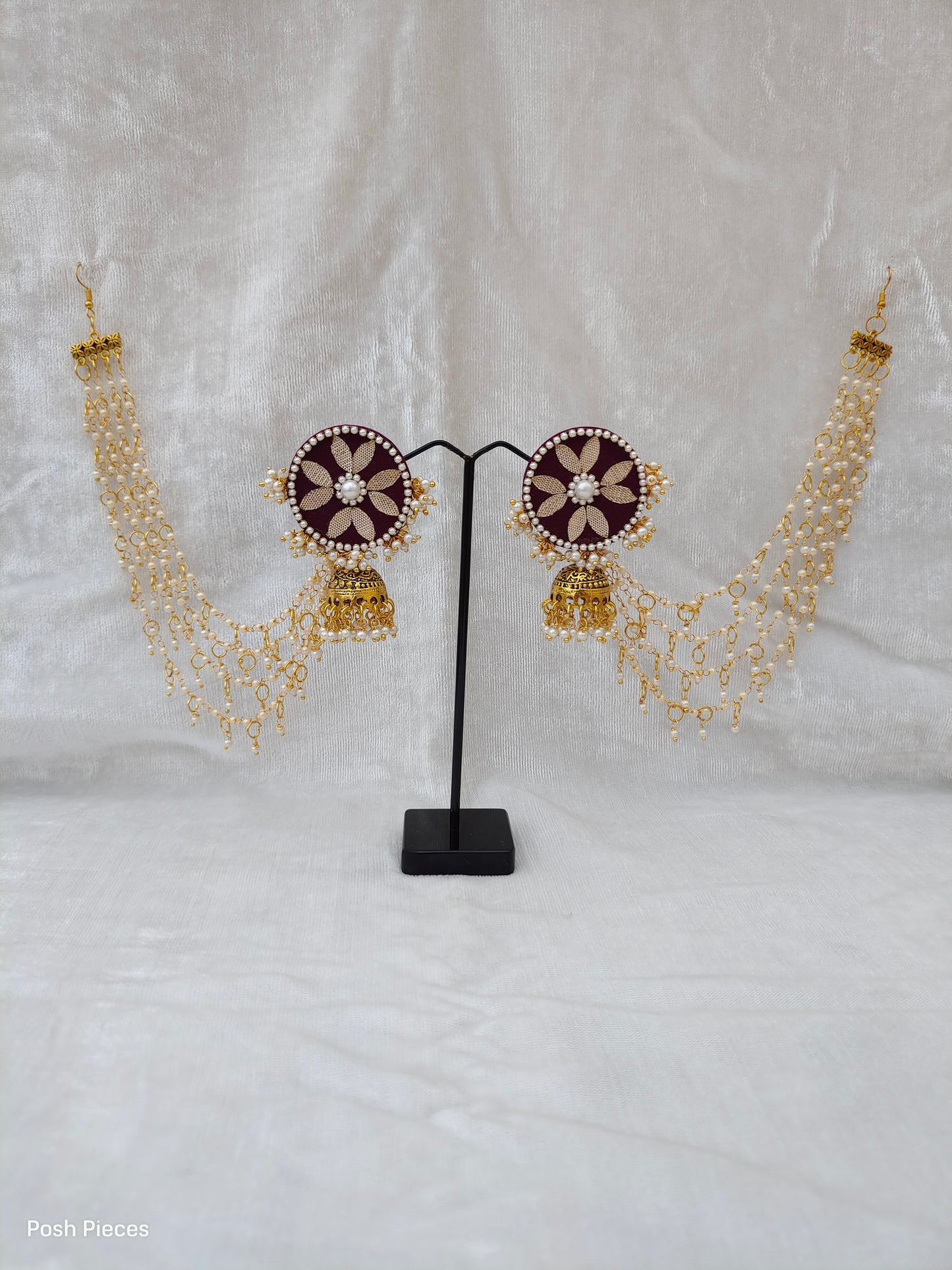 Round Gotta Patti Jhumka Earring with Earchain