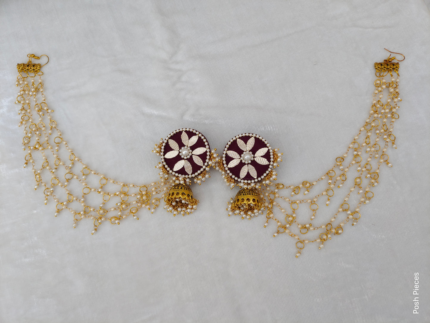 Round Gotta Patti Jhumka Earring with Earchain