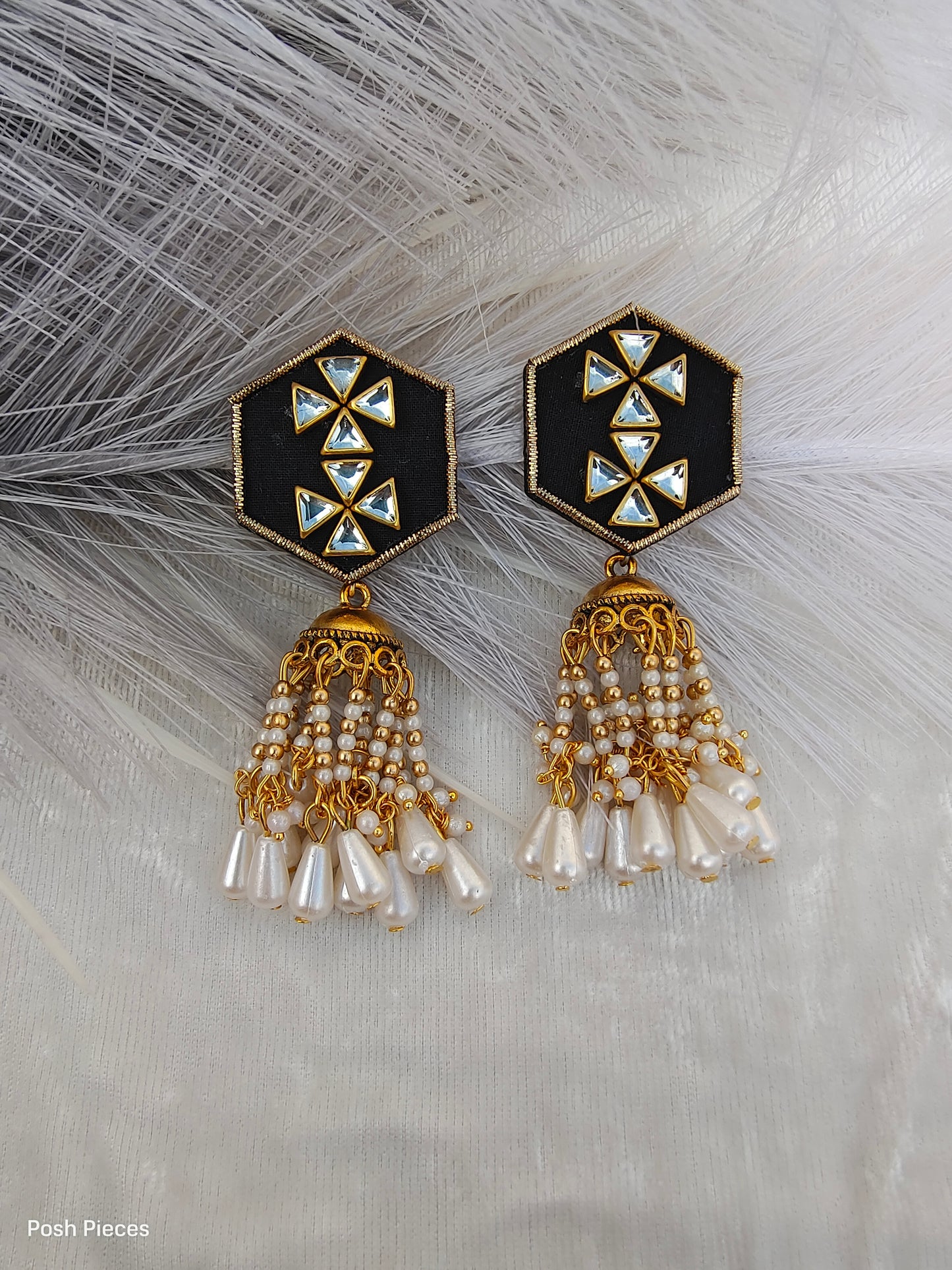 Hexagon Kundan Jhumka Earring