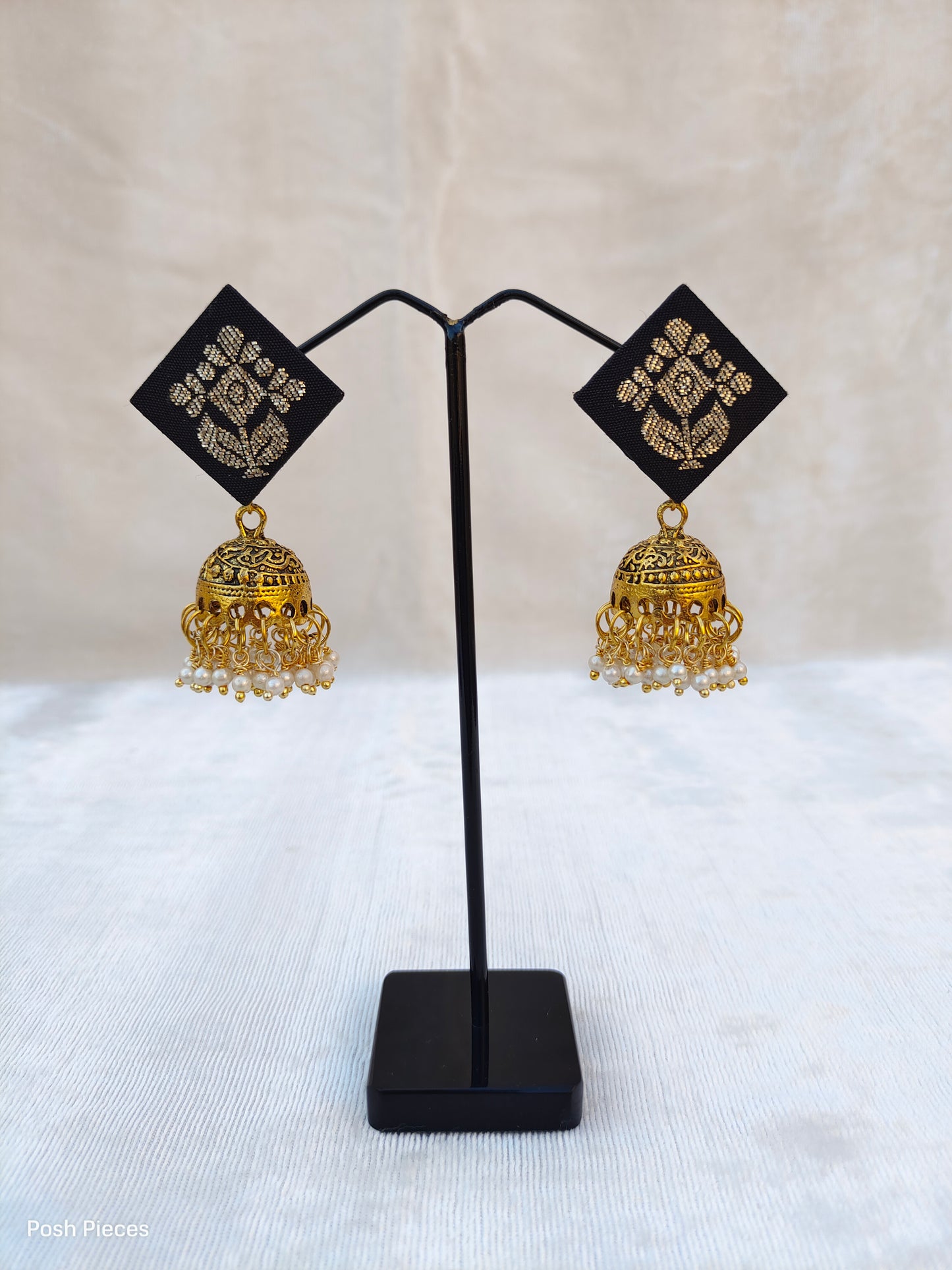 Square Brocade Jhumka Earring