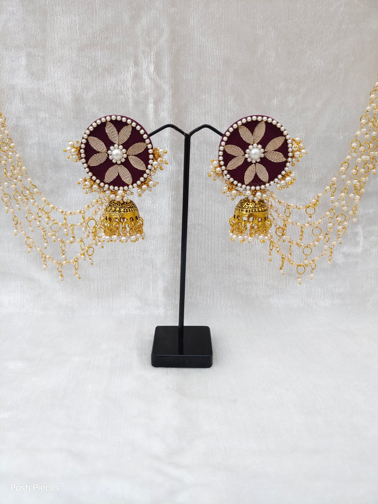 Round Gotta Patti Jhumka Earring with Earchain