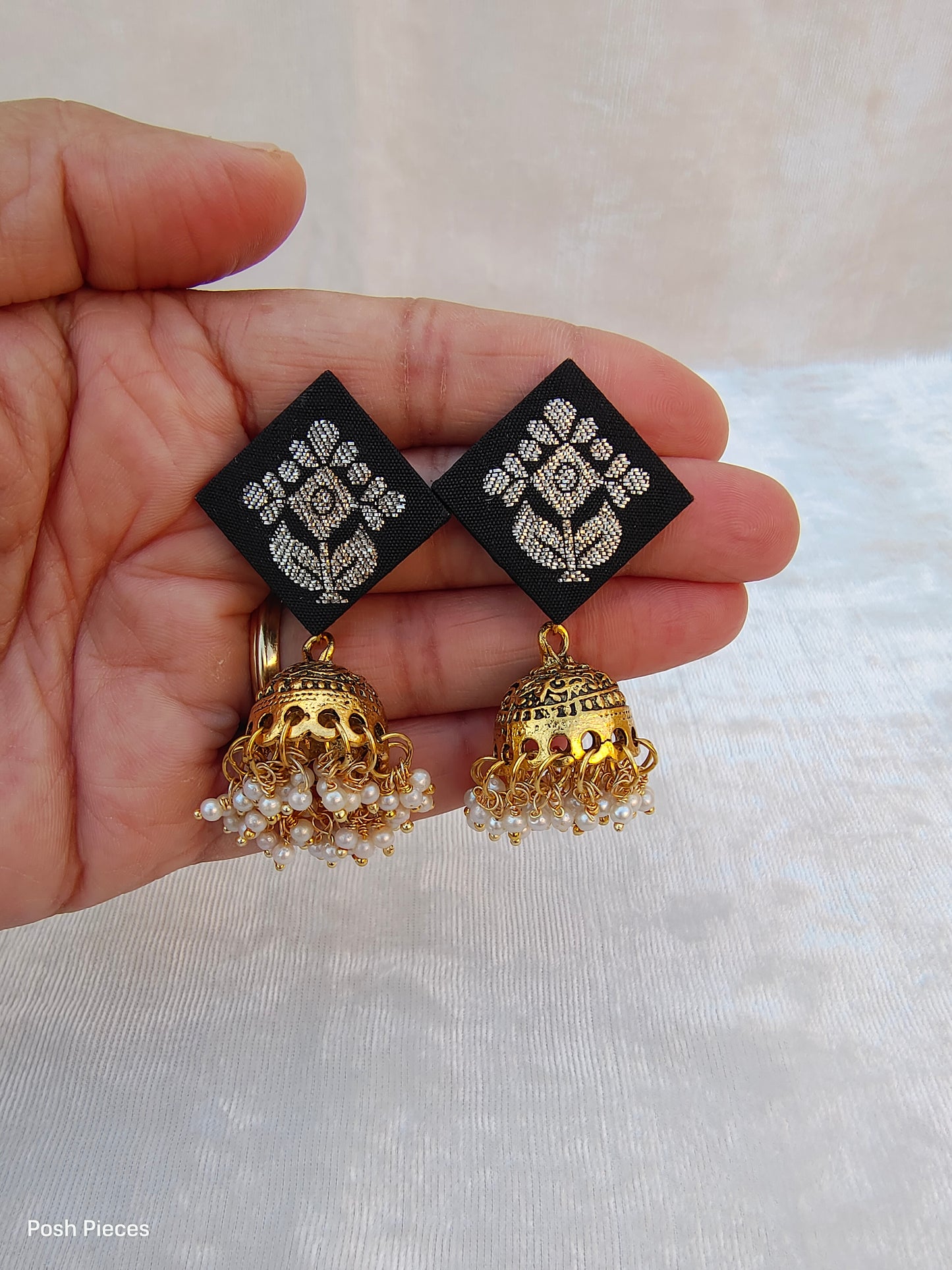 Square Brocade Jhumka Earring