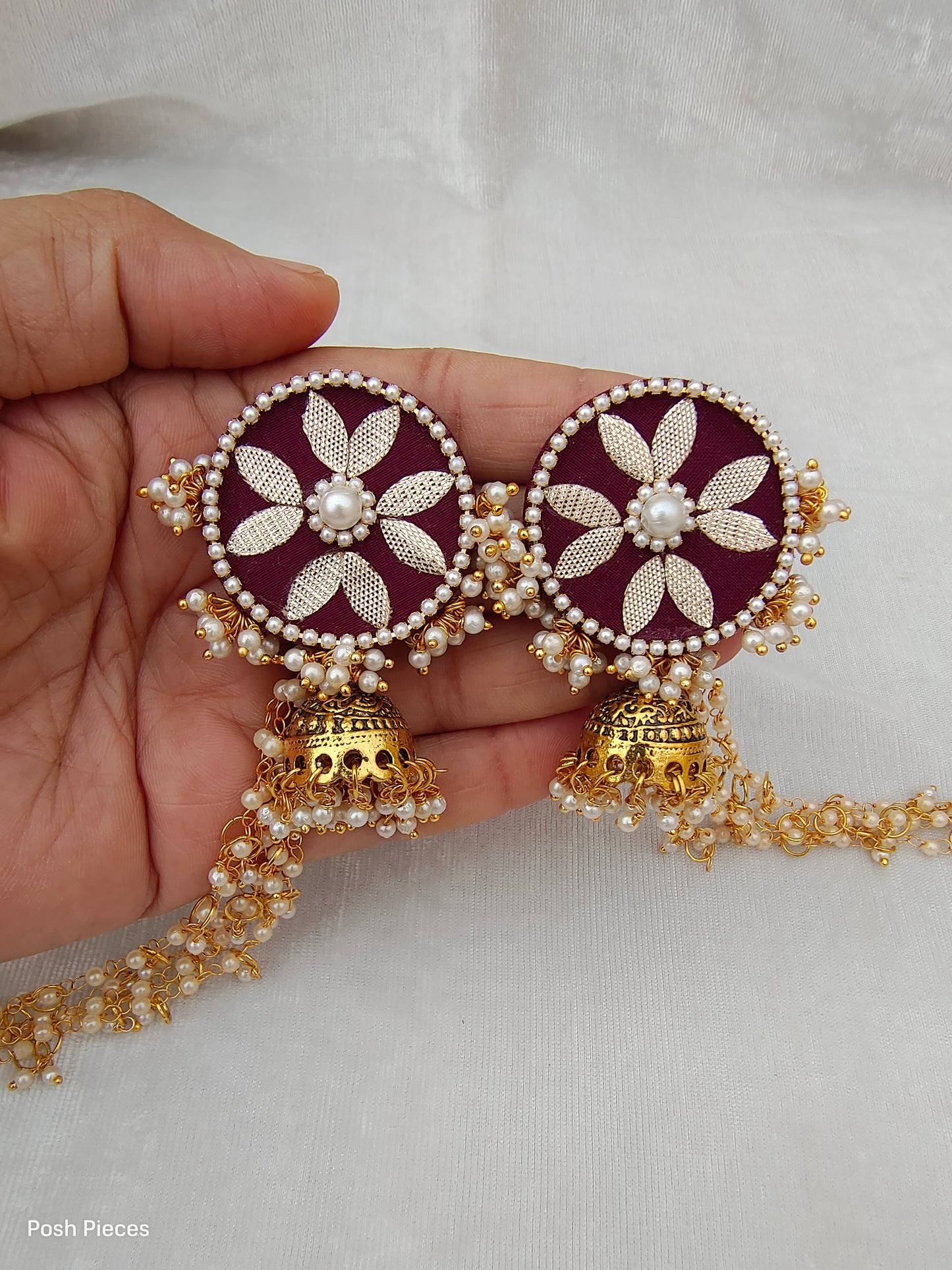 Round Gotta Patti Jhumka Earring with Earchain