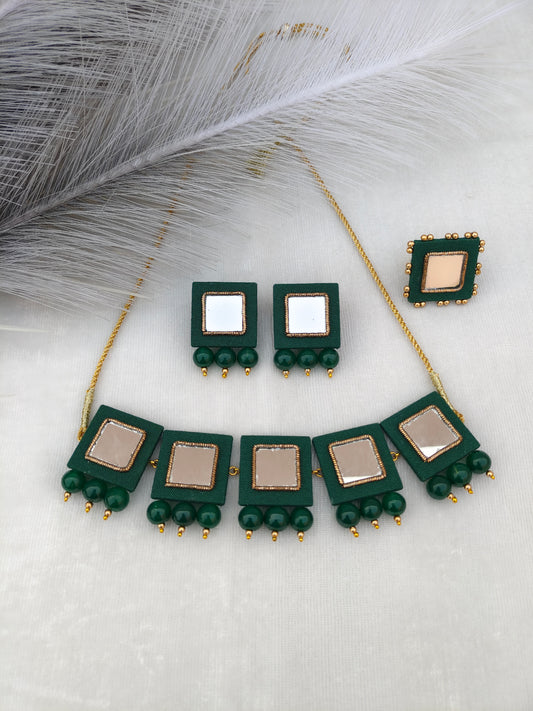 Square Mirrored Choker Set With Ring