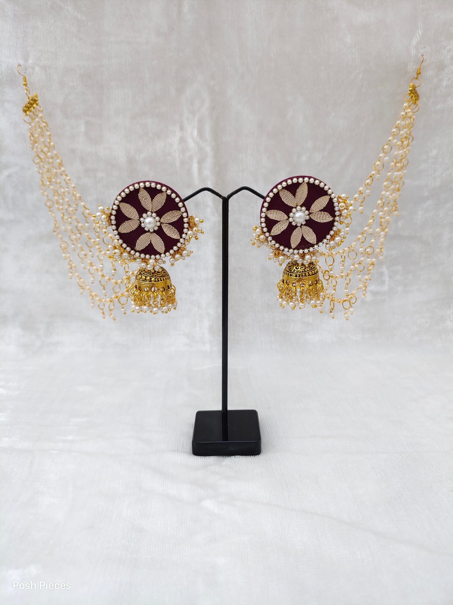 Round Gotta Patti Jhumka Earring with Earchain