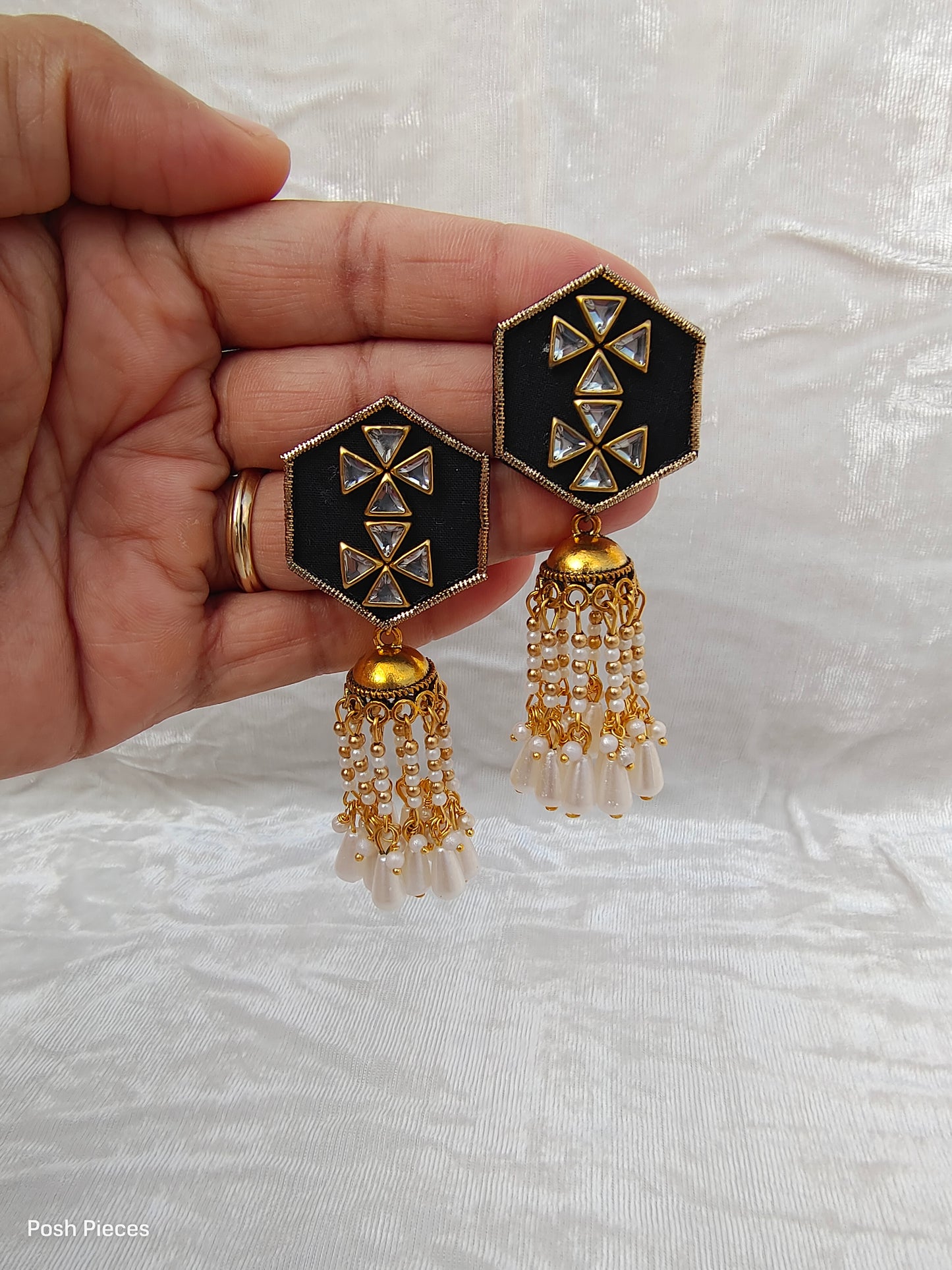 Hexagon Kundan Jhumka Earring