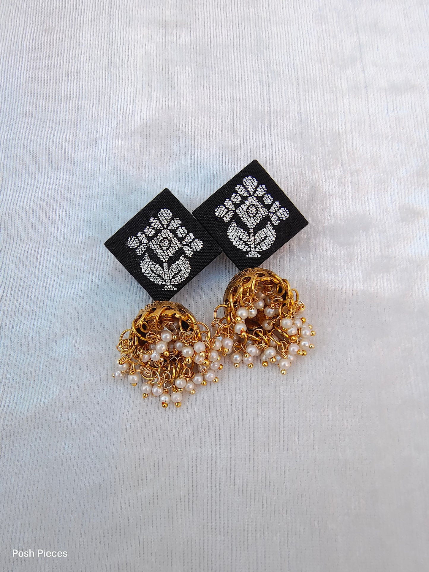 Square Brocade Jhumka Earring