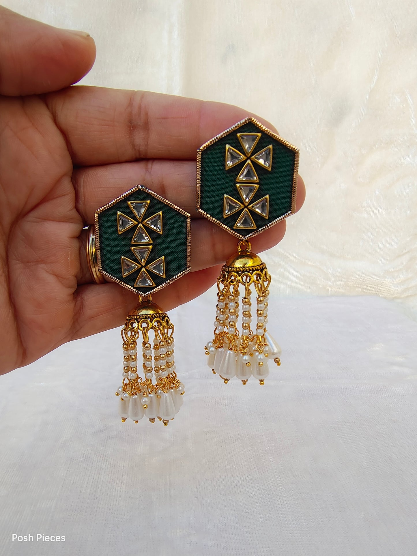 Hexagon Kundan Jhumka Earring