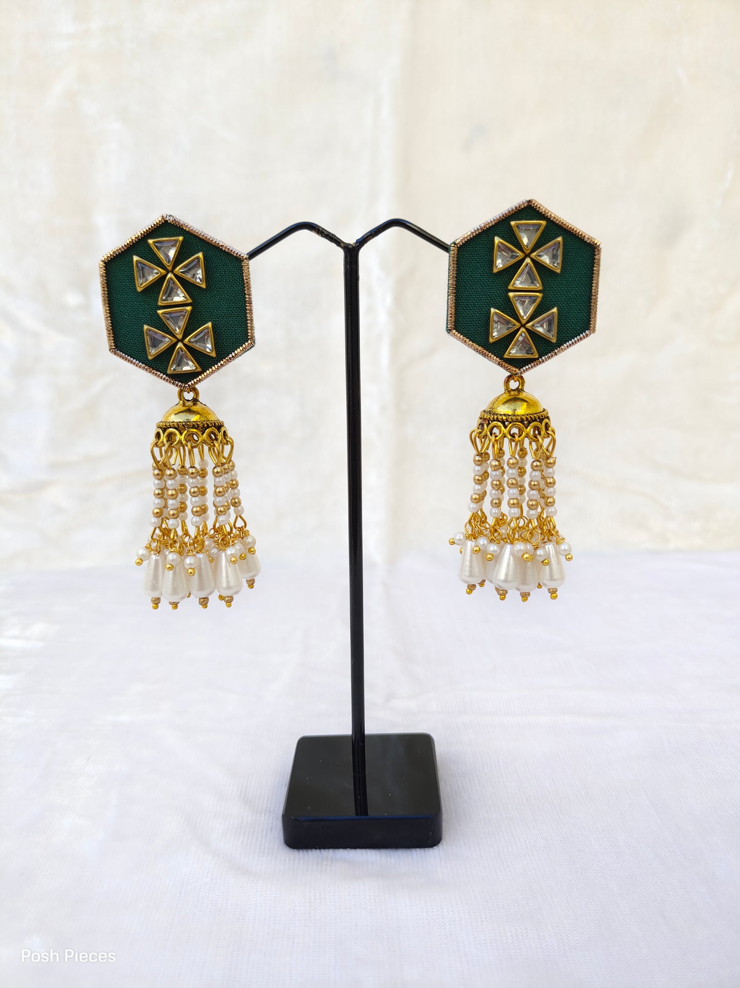 Hexagon Kundan Jhumka Earring