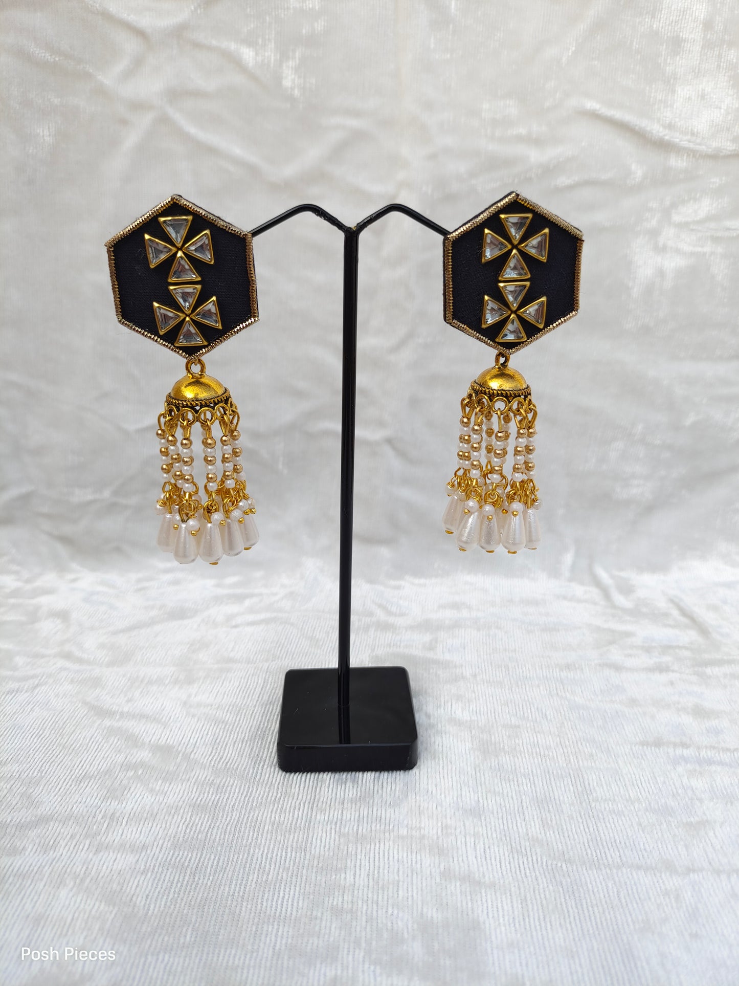 Hexagon Kundan Jhumka Earring